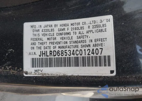 2004 Honda Cr-V Lx из США, поврежденный, VIN JHLRD68534C012407